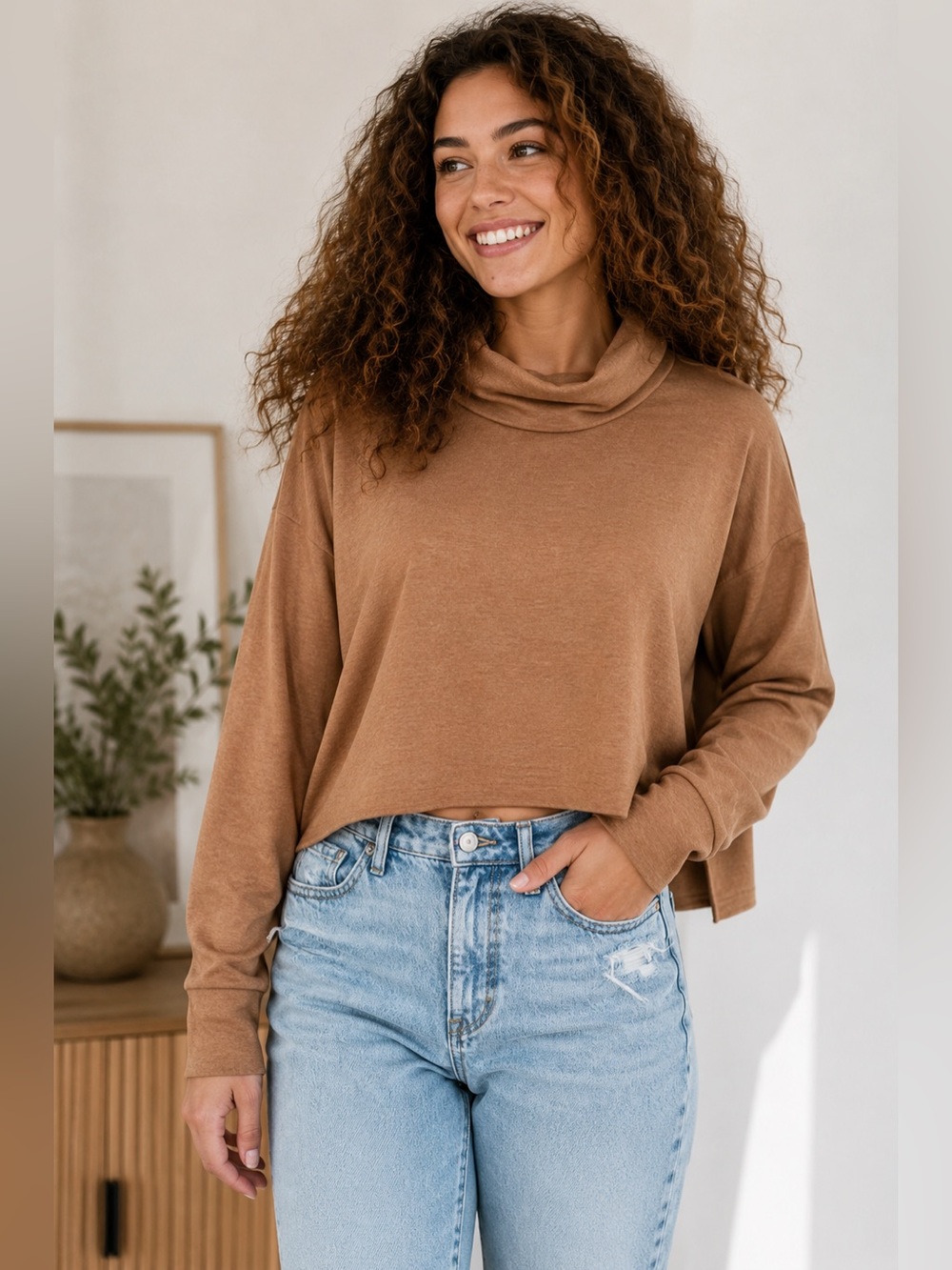 AE| Brown Cowl Neck Sweater